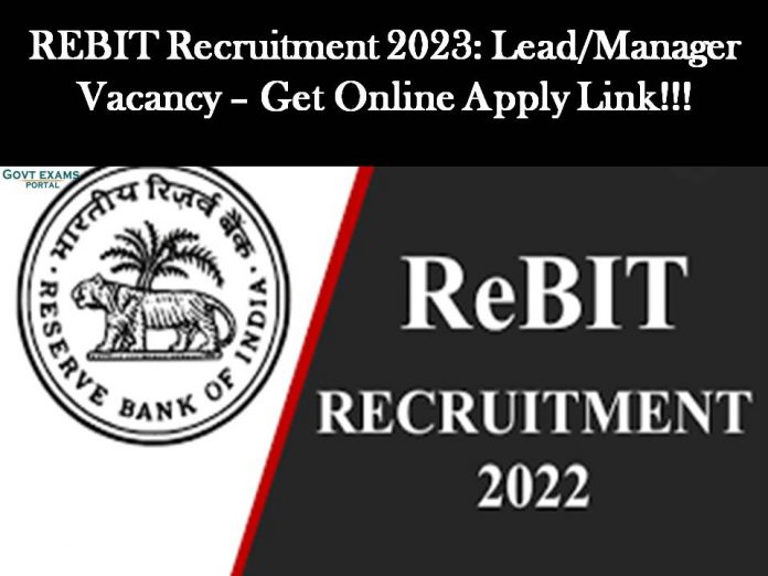 REBIT Recruitment 2023: Lead/Manager Vacancy – Get Online Apply Link!!!