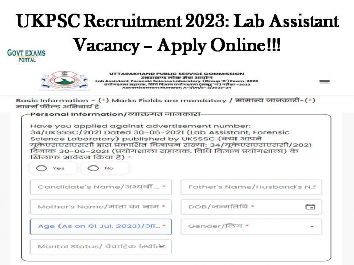 UKPSC Recruitment 2023: Lab Assistant Vacancy – Apply Online!!!
