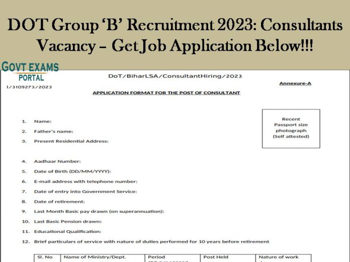 DOT Group ‘B’ Recruitment 2023: Consultants Vacancy – Get Job Application Below!!!