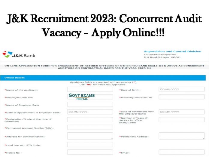 J&K Bank Recruitment 2023: Concurrent Audit Vacancy – Apply Online!!!