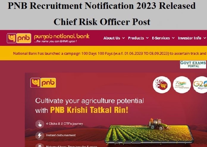 PNB Recruitment Notification 2023 Released – Chief Risk Officer Post| Apply Online Link Available Here!!!