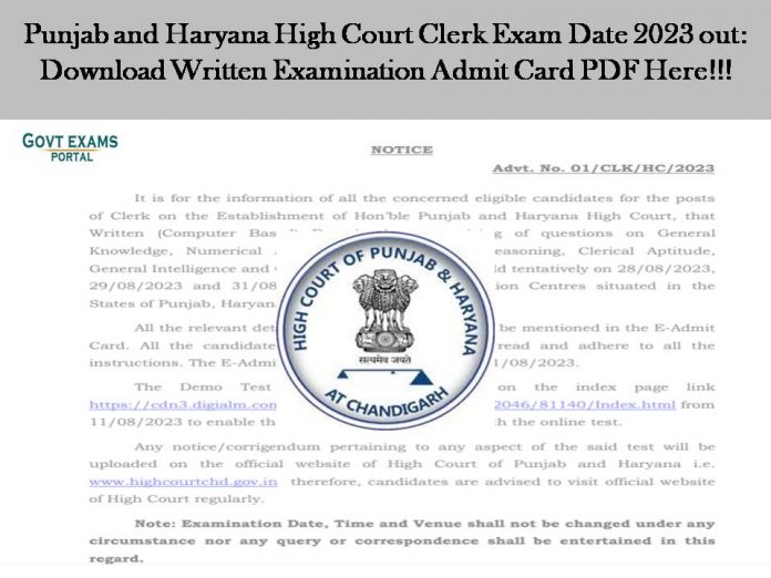 Punjab and Haryana High Court Clerk Exam Date 2023 out: Download Written Examination Admit Card PDF Here!!!