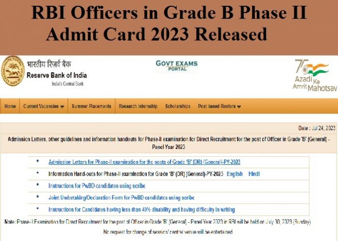 RBI Officers in Grade B Phase II Admit Card 2023 Released –Download Link Here!!!