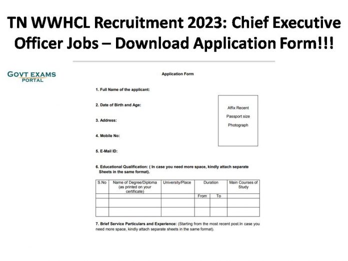 TN WWHCL Recruitment 2023: Chief Executive Officer Jobs – Download Application Form!!!